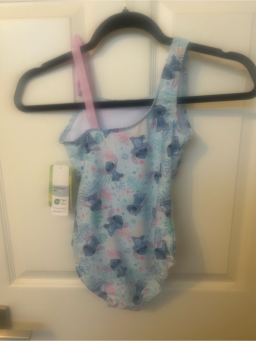 Girls One-Shoulder Blue Stitch Print Swimsuit